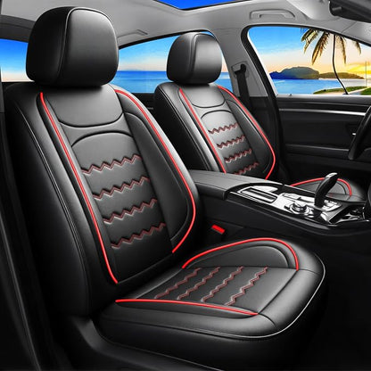 Car Seat Covers Fit for Ford Expedition 2011-2026, Premium Full Coverage Leather Automotive Seat Protectors, All Seasons Waterproof Breathable, Airbag Compatible, 2 Front Seats, Red Black