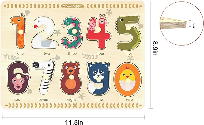 Puzzles for Toddlers 2-4, Wooden Puzzle for Toddlers, Wood Peg Puzzle for Preschool Kids, Number Learning Puzzles Baby Board Toys, 1 2 3 Shape Knob Puzzle for Girls Boys 18Months and Up