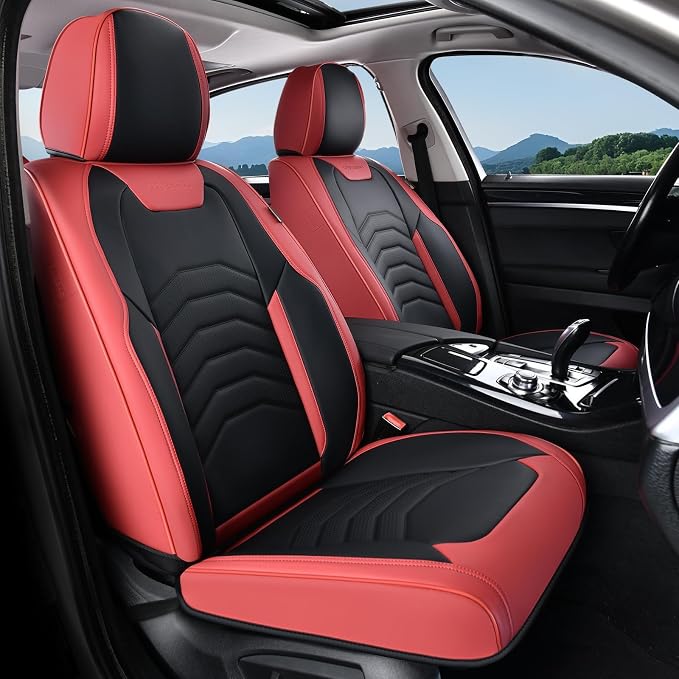Coverado Seat Covers, Front and Back Seat Covers for Cars, Car Seat Cover, Car Seat Protector Waterproof, Car Seat Cushion Faux Leather, Seat Covers Carseat Cover Universal Fit for Most Cars Red&Black