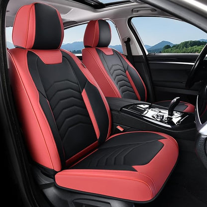 Coverado Seat Covers, Front and Back Seat Covers for Cars, Car Seat Cover, Car Seat Protector Waterproof, Car Seat Cushion Faux Leather, Seat Covers Carseat Cover Universal Fit for Most Cars Red&Black