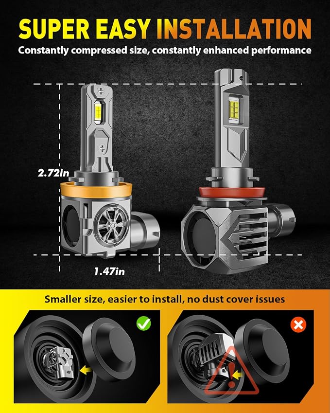Termitor 9005/HB3 H11/H8/H9 LED Bulbs Combo, 150,000LM insane Brightness, Real 1:1 Mini Size, 6500K White, 70,000Hrs Long Service Life with cooling Fans, Plug N Play, Pack of 4