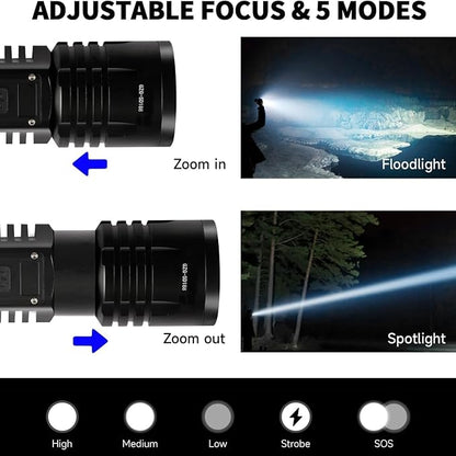 Rechargeable LED Flashlights 10000.00 High Lumens,?Ÿ�?ŸŽ?Ÿ�?Ÿ“ ?��?�ž?�° High Powered Waterproof Tactical Flashlight Spotlight Flashlight for Home, Bright Flashlight Black for Outdoor Camping Emergency