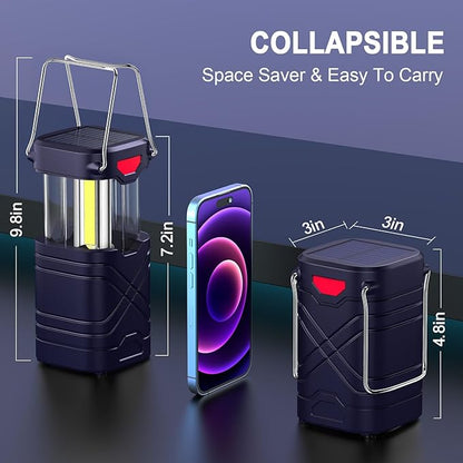 LETMY 4 Pack Camping Lantern, Rechargeable LED Lanterns, Solar Lantern Battery Powered Hurricane Lanterns Flashlight with 3 Powered Ways & USB Cable for Emergency, Power Outage, Hurricane Supplies