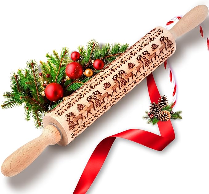 Stocking Stuffers Gifts for Women, Wooden Embossed Rolling Pin for Baking