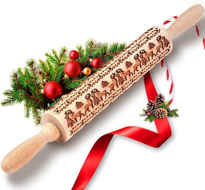 Stocking Stuffers Gifts for Women, Wooden Embossed Rolling Pin for Baking