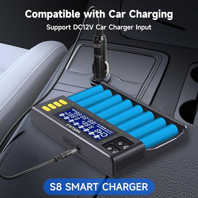 18650 Battery Charger, MIEKLALE 8+2 Bays Smart Universal Battery Charger