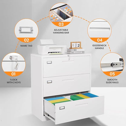 3 Drawer File Cabinets for Home Office, Metal Filing Cabinet