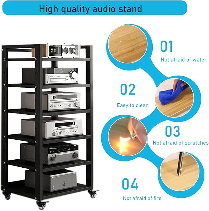 Dernoing 6 Tier Audio Rack Tower, CD Record Player Stereo Receiver AV Equipment