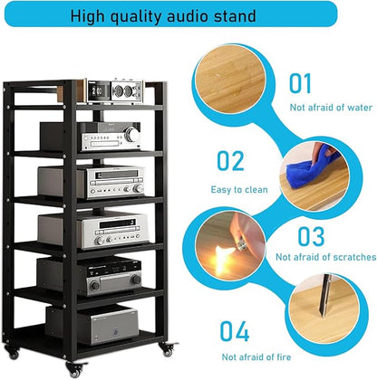 Dernoing 6 Tier Audio Rack Tower, CD Record Player Stereo Receiver AV Equipment
