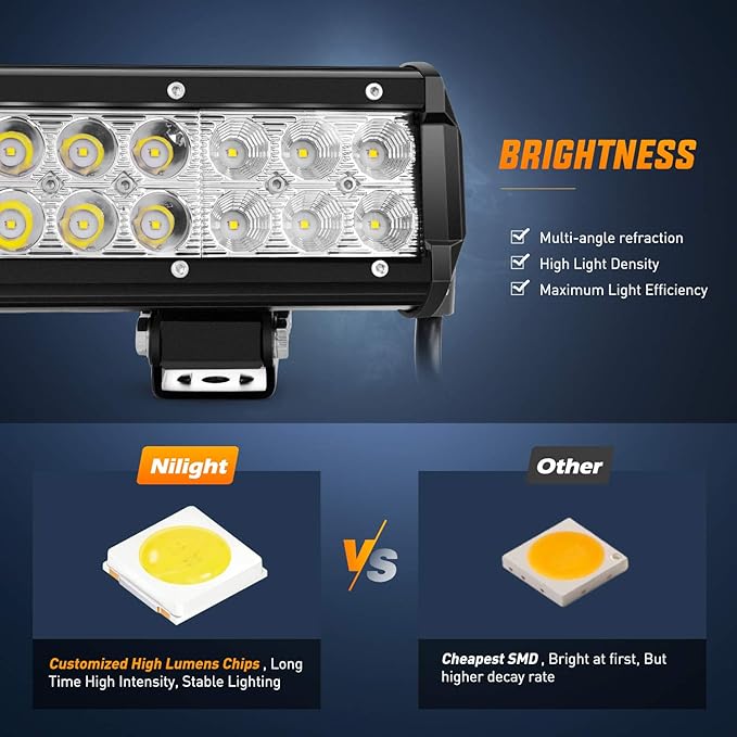 Nilight - ZH001 20Inch 126W Spot Flood Combo Led Off Road Led Light Bar 2PCS 18w 4Inch Flood LED Pods With 16AWG Wiring Harness Kit-2 Lead, 2 Years Warranty