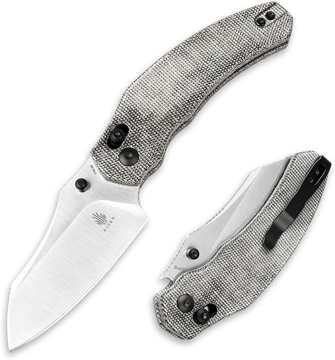 Kizer Bulldog Folding Pocket Knife, 3" Sheepsfoot Blade Folding Knife, 154CM Steel Micarta Handle Pocket Knife, Small EDC Knife for Outdoor Indoor Camping Hunting Fishing Survival V3672C2