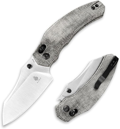Kizer Bulldog Folding Pocket Knife, 3" Sheepsfoot Blade Folding Knife, 154CM Steel Micarta Handle Pocket Knife, Small EDC Knife for Outdoor Indoor Camping Hunting Fishing Survival V3672C2