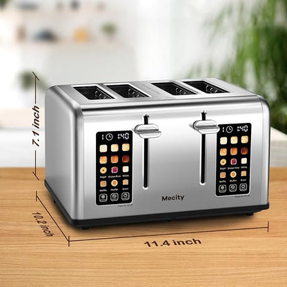 Mecity 4 Slice Toaster with Touch Screen Control, 4 Wide Slots, Stainless Steel