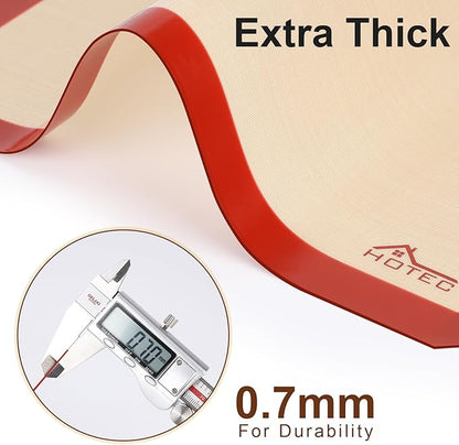 HOTEC Silicone Baking Mats 3 Pack – Thickened Non-Stick Reusable Silicone