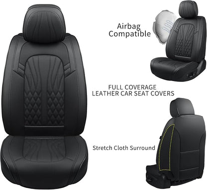 MINGBRON Leather Seat Covers,Car Seat Protector Waterproof,Seat Covers Full Set, Car Seat Protectors 5 Seats,Automotive Seat Covers Fit for Most Cars Black
