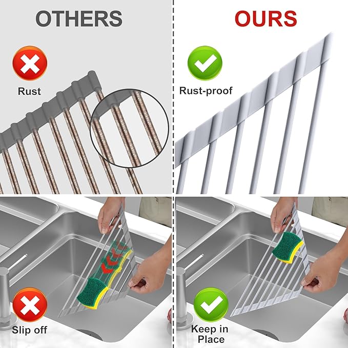 MERRYBOX Triangle Roll Up Dish Drying Rack Over The Sink, 2025 Anti-Rust Sink