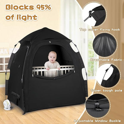 Pack N Play Blackout Cover Sleep Pod - Baby Sleep Tent 1-Click Set Up Portable, Crib Blackout Canopy Cover Block 95% Light Suitable for Babies and Toddlers