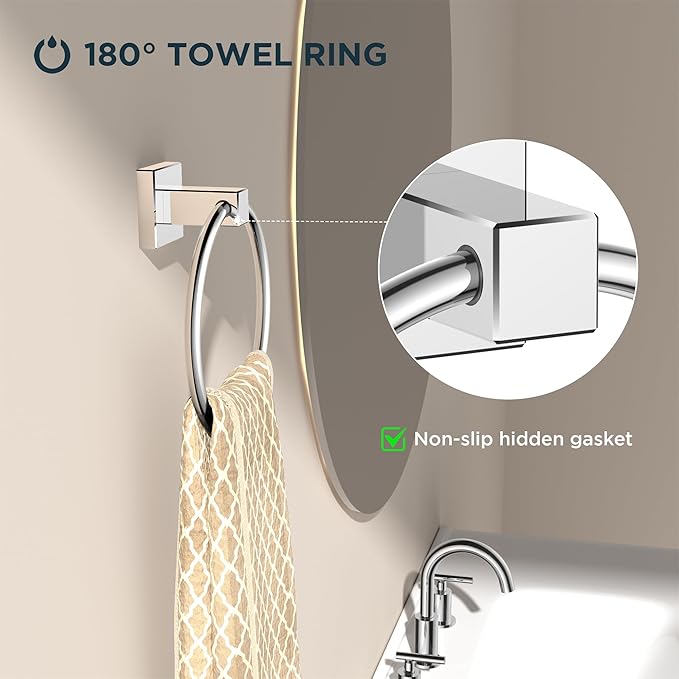 FORIOUS Toilet Paper Holder Wall Mount and Hand Towel Ring Set, SUS 304