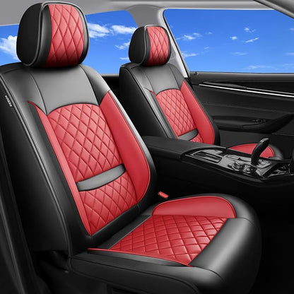 Car Seat Covers Compatible with Hyundai Kona 2018-2025 2026 - Full Set 5 Seats Luxury Leather All-Weather Seat Cushions & Protectors, Waterproof & Breathable, Airbag Compatible (Red)