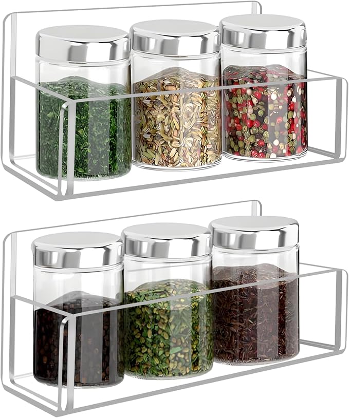Acrylic Spice Rack Wall Mount-6 Inch, 2 Pack Hanging Seasoning Rack Organizer