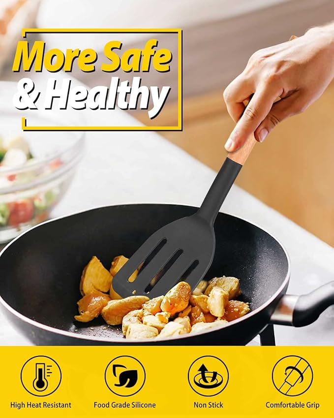Pack of 2 Silicone Cooking Spatula, Heat Resistant Solid Turner, Non Stick