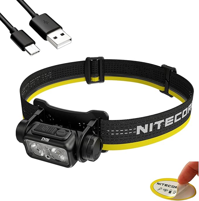 Nitecore NU43 Rechargeable Headlamp, 1400 lumens USB-C Bright Lightweight for Camping, Running, or Working, with Spotlight, Floodlight, Red Light, Including NitecoreS Sticker