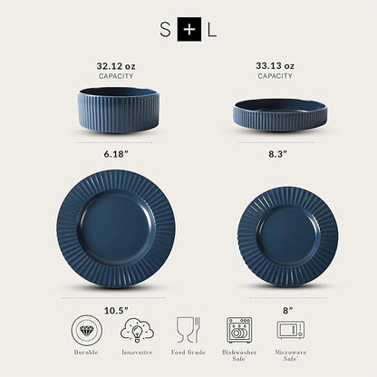 Christian Siriano Lusso 16-Piece Dinnerware Set Stoneware, Ash Blue