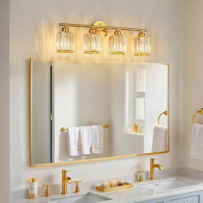 FDPBY Modern 4 Light Crystal Vanity Light, Brushed Gold Vertical Bathroom Light