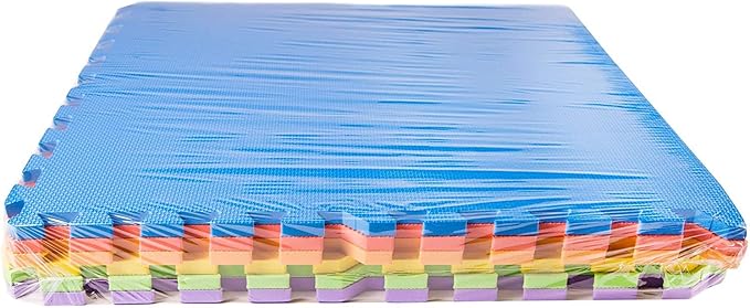 FlooringInc's Rainbow & Natural Harmony Playmat - Kid Safe Foam Floor Tiles with Removable Edges - 2'x2', 1/2" Thick (Rainbow, 48 Tile Pack)