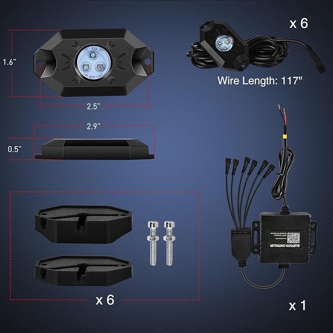 Nilight RGB LED Rock Lights Kit, 6 pods Underglow Multicolor Neon Pod with Bluetooth App Control Flashing Music Mode IP68 Exterior Wheel Well Light for Truck ATV UTV RZR SUV