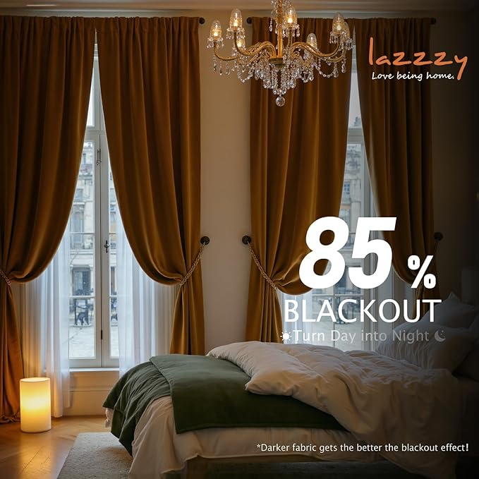 Lazzzy Velvet Blackout Curtains Thermal Insulated Room Window Drapes Super Soft