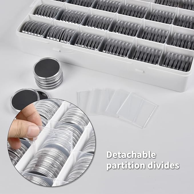 168 Pcs 46mm Coin Capsules Case with Foam Gasket and Plastic Storage Organizer, Coin Holder for Collectors, 8 Sizes (16 20 25 27 30 35 40 46mm). Coin box for Coin Collection Supplies Only-Black Gasket
