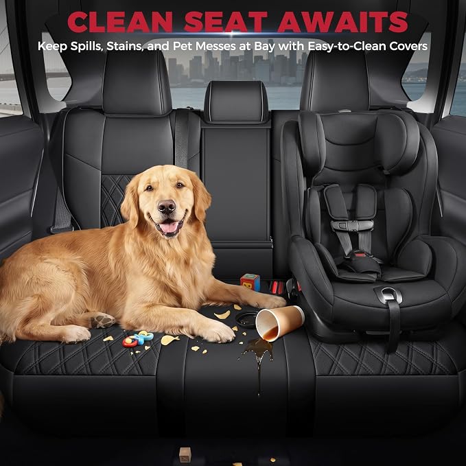 FREESOO Custom Seat Covers for Toyota RAV4 2019 2020 2021 2022 2023 2024 2025 LE XLE Limited XLE Premium Gas, RAV4 Leather Car Seat Covers Interior, RAV 4 SUV Accessories Full Set, Black