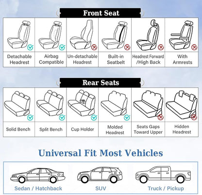 Coverado Seat Covers, Car Seat Covers Front Seats, Perforated Diamond Leather Car Seat Cover, Waterproof Car Seat Covers, 2 Pack Car Seat Protector Front Seat Cover Universal Fit Most Car, Black&Beige