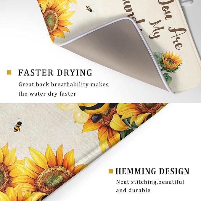 Giwawa Bee Gnomes Dish Drying Mat, Summer Sunflowers Elf Dish Drainer Mats