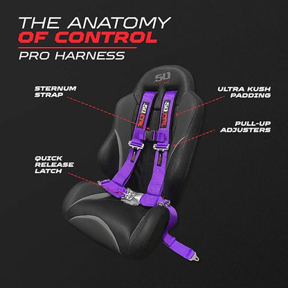 1pc Purple 4 Point Harness for Bucket Seat, Latch Release, 9 Color Options, Racing Harness, Race Car, Off Road, UTV, RZR [6008P2]