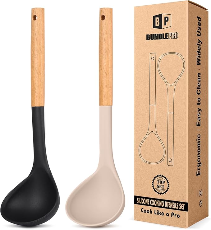 Pack of 2 Soup Ladle, Silicone Ladle Spoon