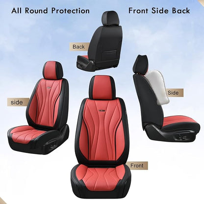 Coverado Front Seat Covers, 2 Pack Leather Seat Cover for Cars, Waterproof Seat Covers, Front Seat Car Seat Protectors, Driver Car Seat Cushions Universal Fit for Most Vehicles, Black&Red