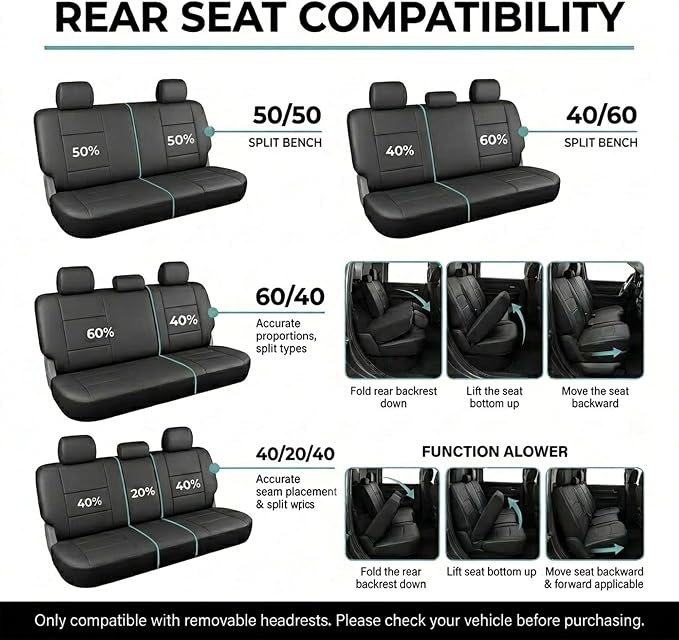 FH Group Automotive Seat Cover Trendy Elegance for Back Seat Begie Car Interior Accessories for SUV, Sedan & Van Universal Fit Combo Rear Seat Cover Split Bench Car Seat Protector for Dogs and Kids