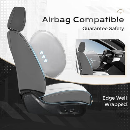 Coverado Car Seat Covers Front Seats, Seat Covers for Cars, Car Seat Protector, 2-Pack Car Seat Cushion Nappa Leather, Waterproof Seat Covers Carseat Cover Universal Fit for Most Cars(Gray&White)