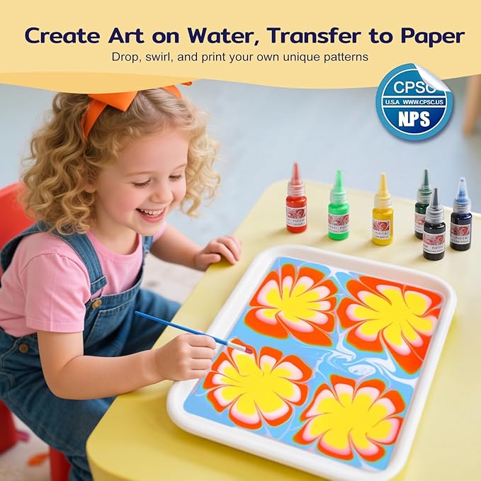 TMOL Marbling Paint Art Kit for Kids, Arts and Crafts Set for Girls & Boys Ages 8-12, Craft Kits with 16ml-12pcs & 25 Papers, Art Supplies, Birthday Gifts & Creative Toys for Kids Age 8 9 10 Year