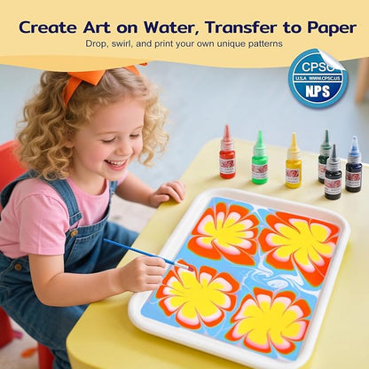 TMOL Marbling Paint Art Kit for Kids, Arts and Crafts Set for Girls & Boys Ages 8-12, Craft Kits with 16ml-12pcs & 25 Papers, Art Supplies, Birthday Gifts & Creative Toys for Kids Age 8 9 10 Year