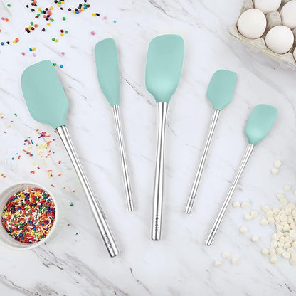 Tovolo Stainless Steel Handled Silicone Spatula Set of 5, Dishwasher Safe