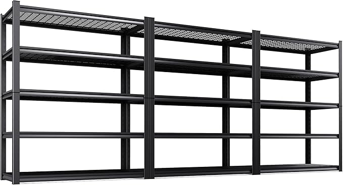 Set of 3 Garage Shelving-3000 lbs 5 Tier Storage Shelves, Adjustable Heavy Duty