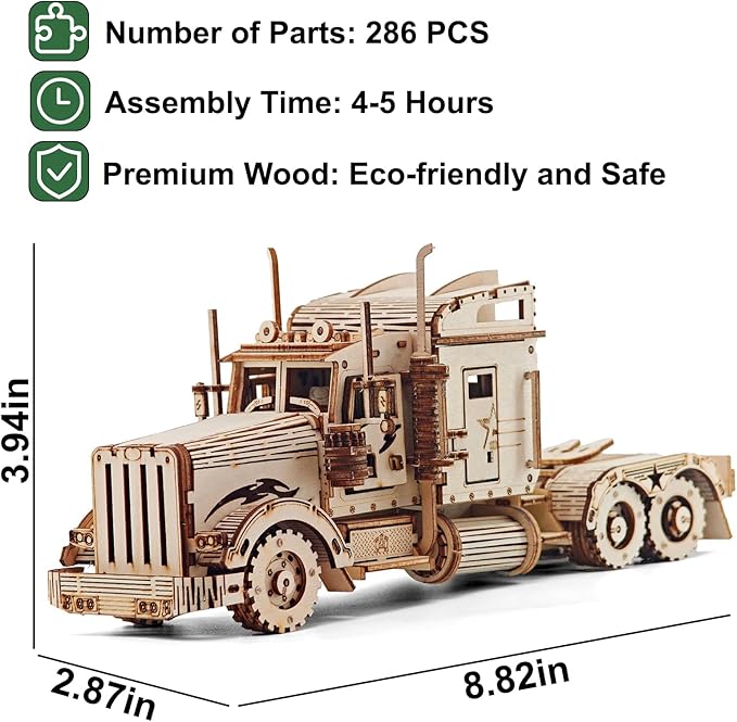 Kaptein 3D Wooden Puzzles for Adults & Teens – DIY Truck Model Kit to Build – Brain Teaser Craft – Birthday Gifts & Desk Decor