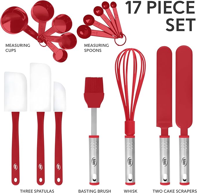 Silicone Spatula Set, 17 Piece Baking Utensils, Nylon and Stainless Steel