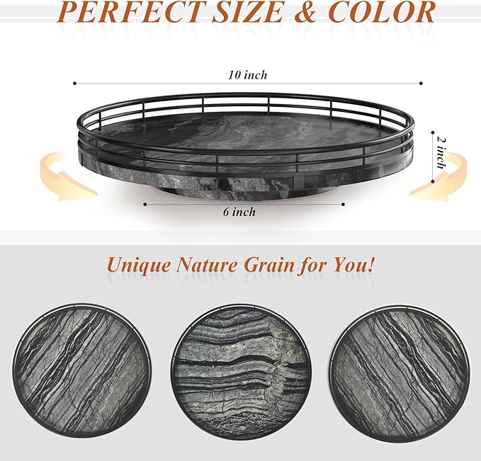 Marble Lazy Susan Turntable for Table Top – 10” Round Ancient Wood Grain Marble