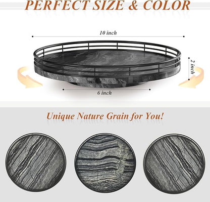 Marble Lazy Susan Turntable for Table Top – 10” Round Ancient Wood Grain Marble