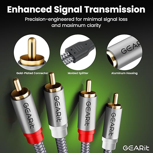 GEARit RCA Cables Car Audio 20ft, Oxygen Free Copper RCA Cables with Dual Shielding & Gold-Plated Connectors, Audio Cable for Subwoofer Cable, Hi-Fi System, Amplifier, Active Speakers, Gaming Consoles