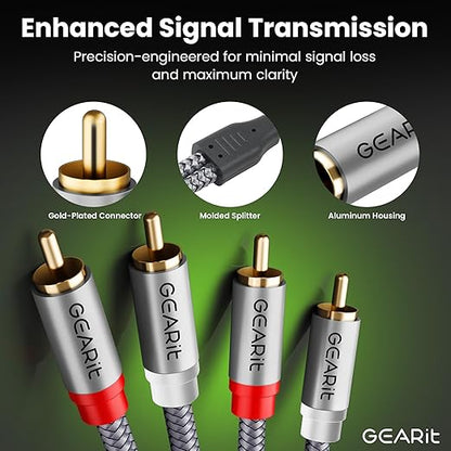 GEARit RCA Cables Car Audio 20ft, Oxygen Free Copper RCA Cables with Dual Shielding & Gold-Plated Connectors, Audio Cable for Subwoofer Cable, Hi-Fi System, Amplifier, Active Speakers, Gaming Consoles